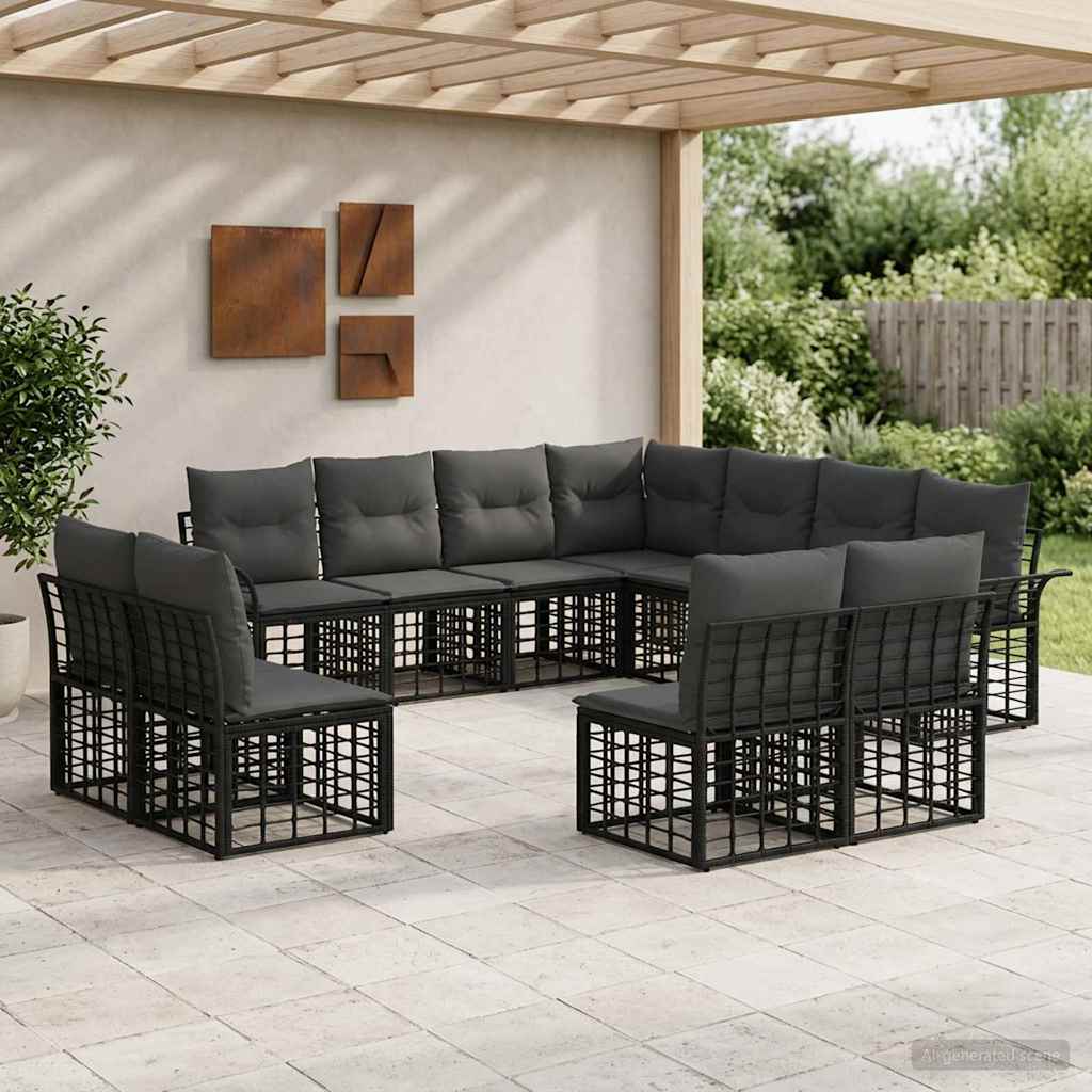 Outdoor-Sofagarnitur 11 pcs Schwarz und Dunkelgrau Polyester