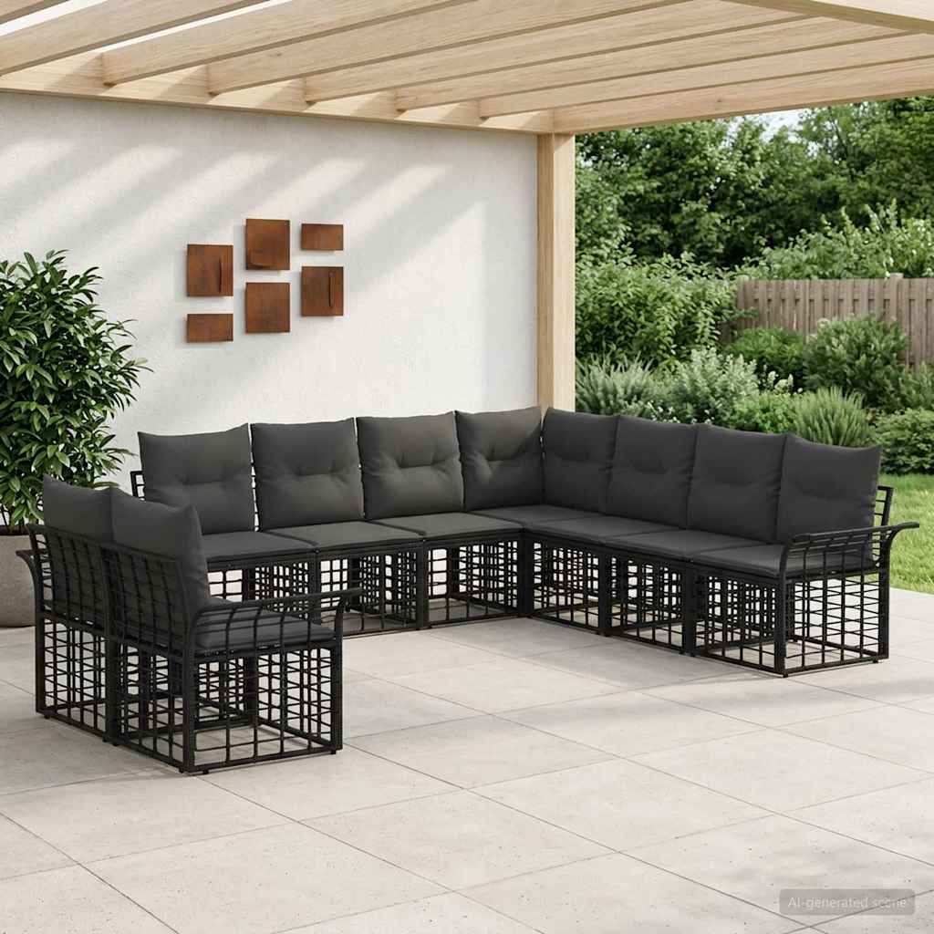 Outdoor-Sofagarnitur 9 pcs Schwarz und Dunkelgrau Polyester