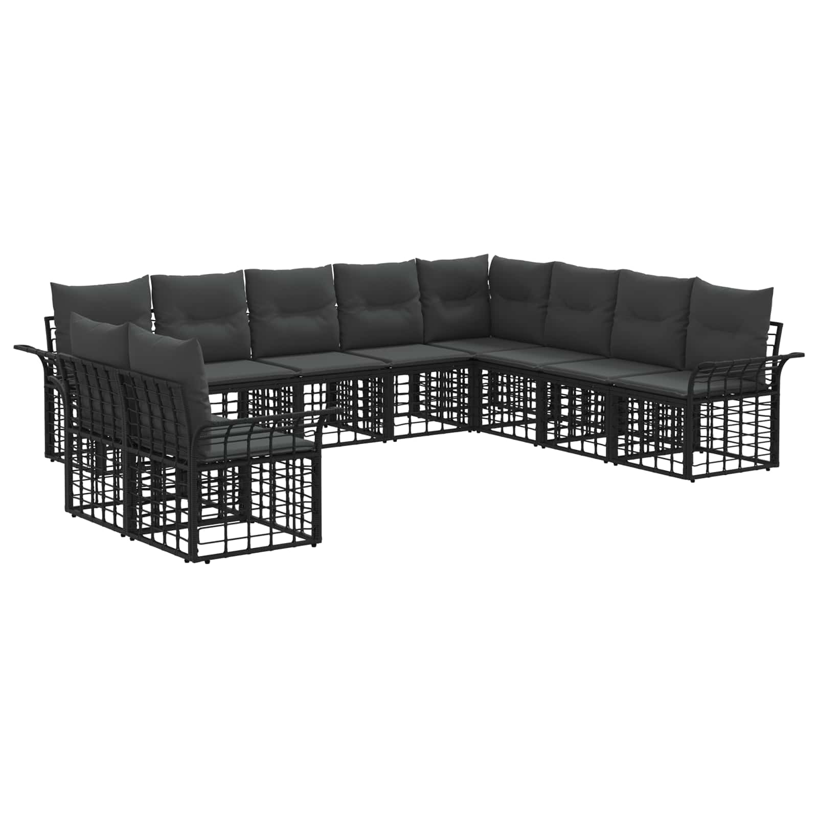 Outdoor-Sofagarnitur 10 pcs Schwarz und Dunkelgrau Polyester