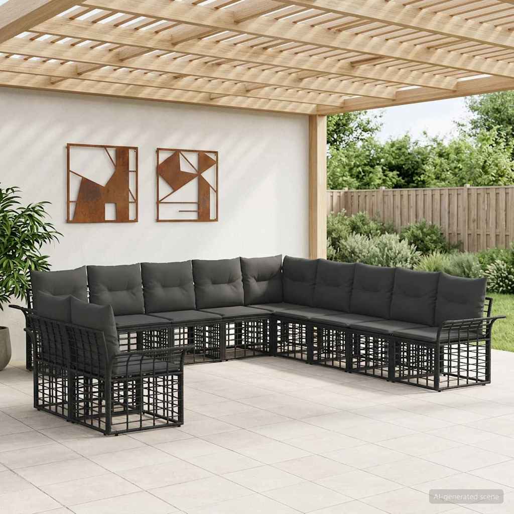 Outdoor-Sofagarnitur 11 pcs Schwarz und Dunkelgrau Polyester