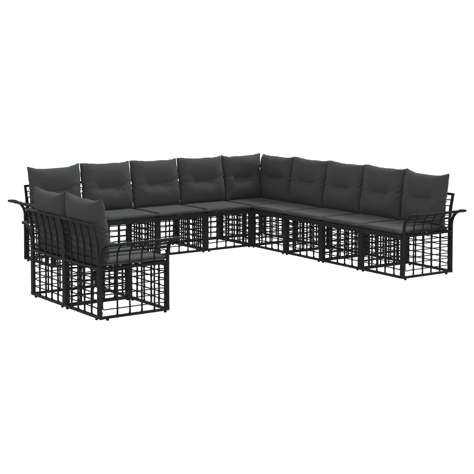 Outdoor-Sofagarnitur 11 pcs Schwarz und Dunkelgrau Polyester