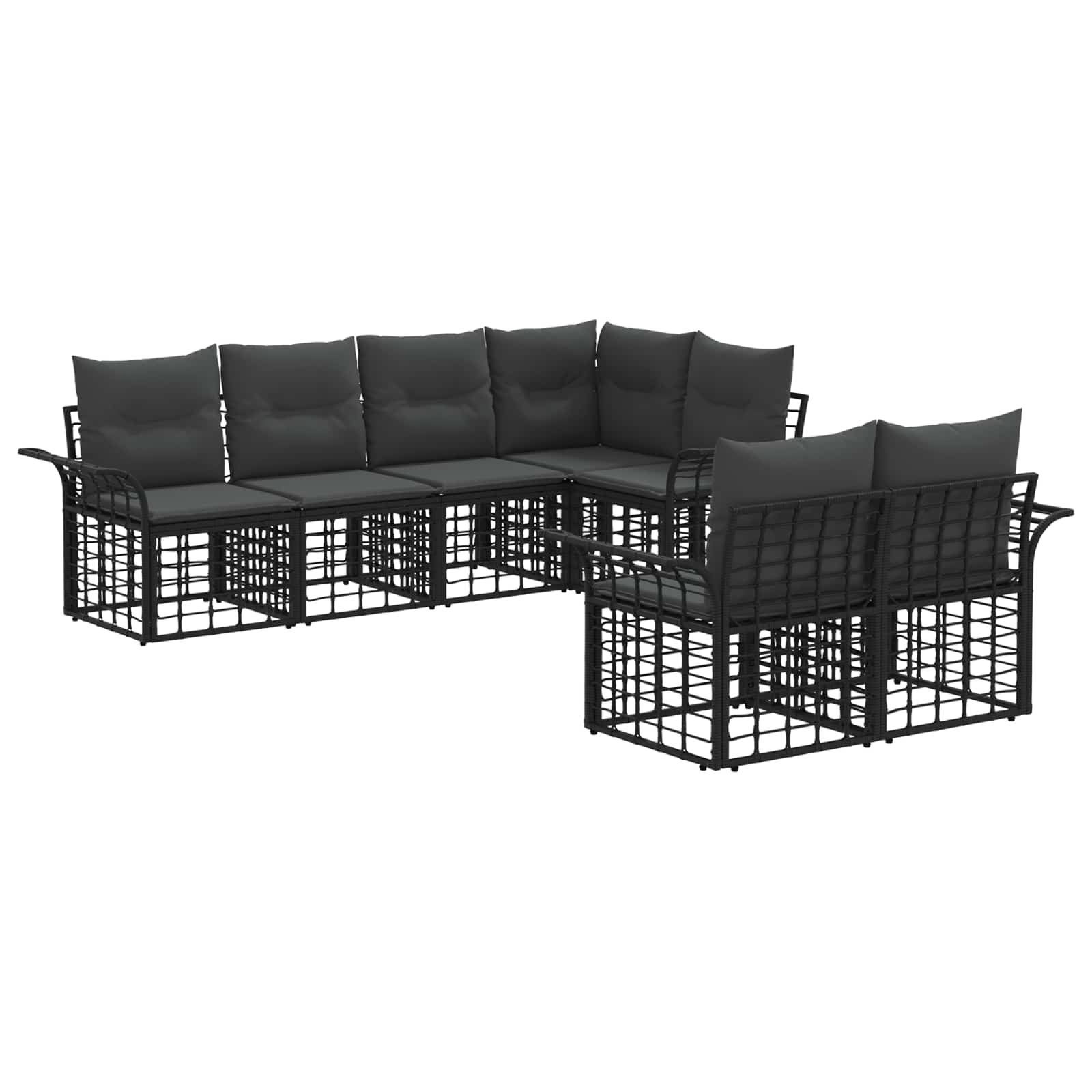 Outdoor-Sofagarnitur 7 pcs Schwarz und Dunkelgrau Polyester