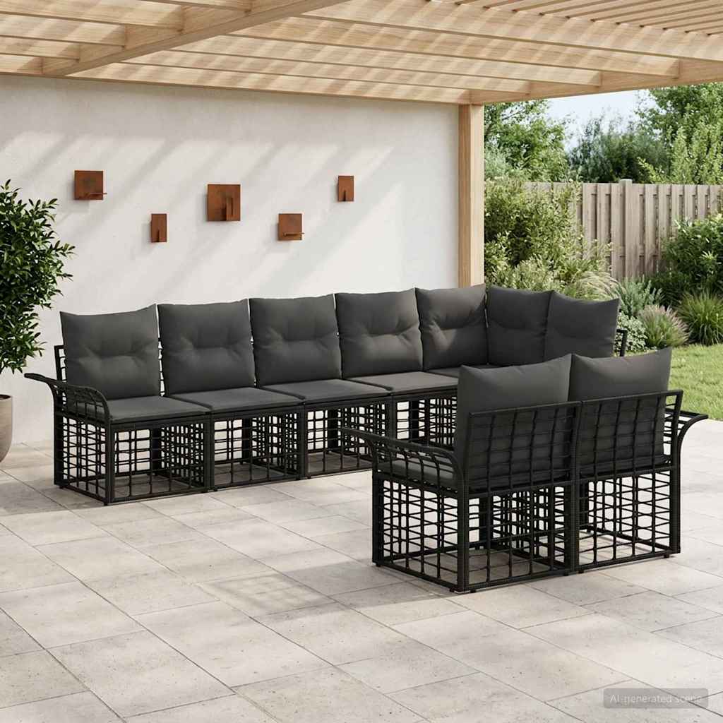 Outdoor-Sofagarnitur 8 pcs Schwarz und Dunkelgrau Poly-Rattan