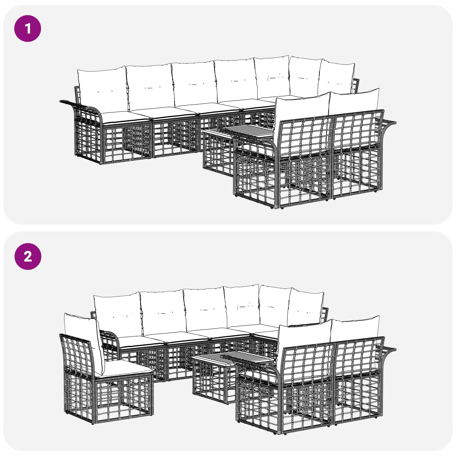 Outdoor-Sofagarnitur 9 pcs Schwarz und Dunkelgrau Poly-Rattan