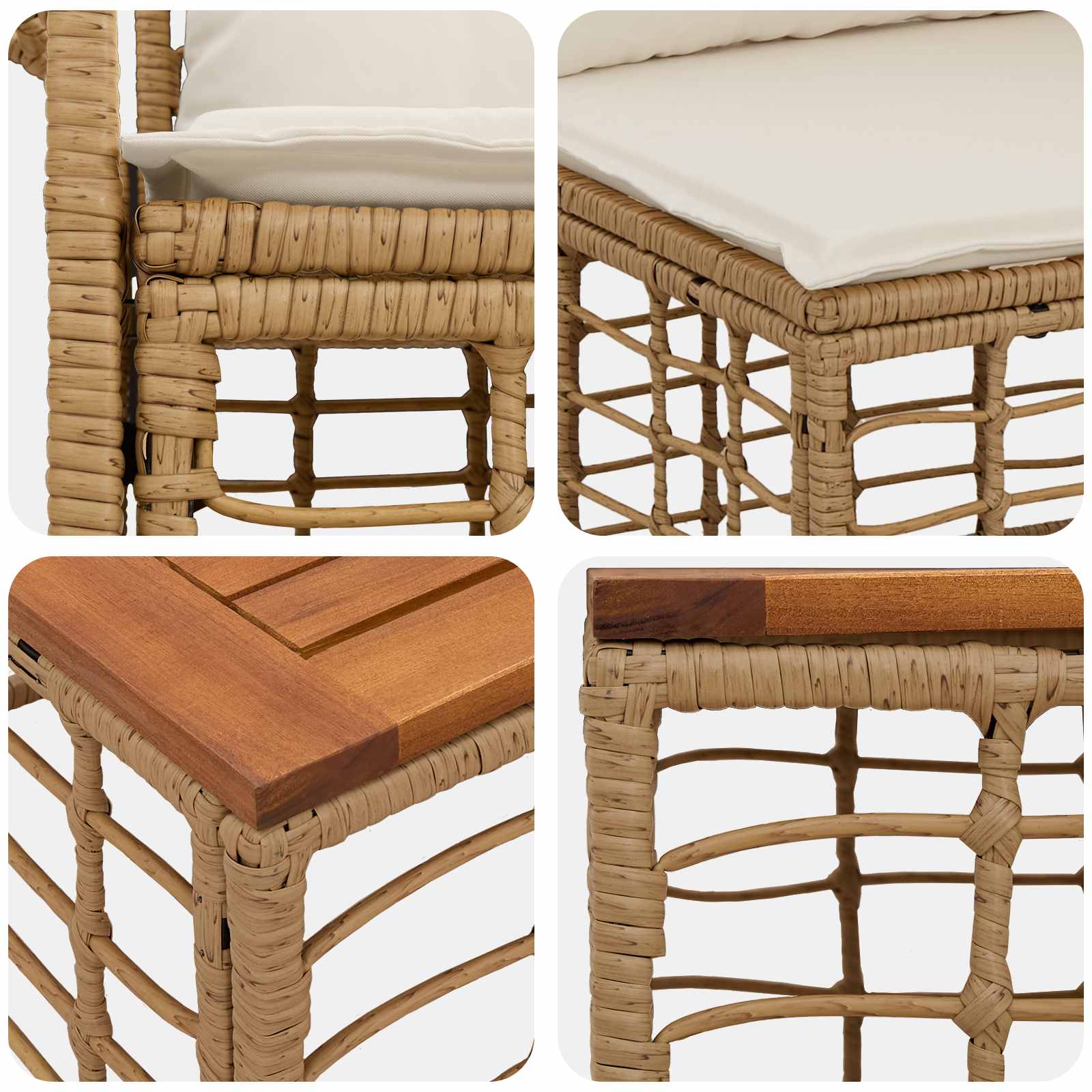 Outdoor-Sofagarnitur 9 pcs Natürlich und Cremweiß Poly-Rattan
