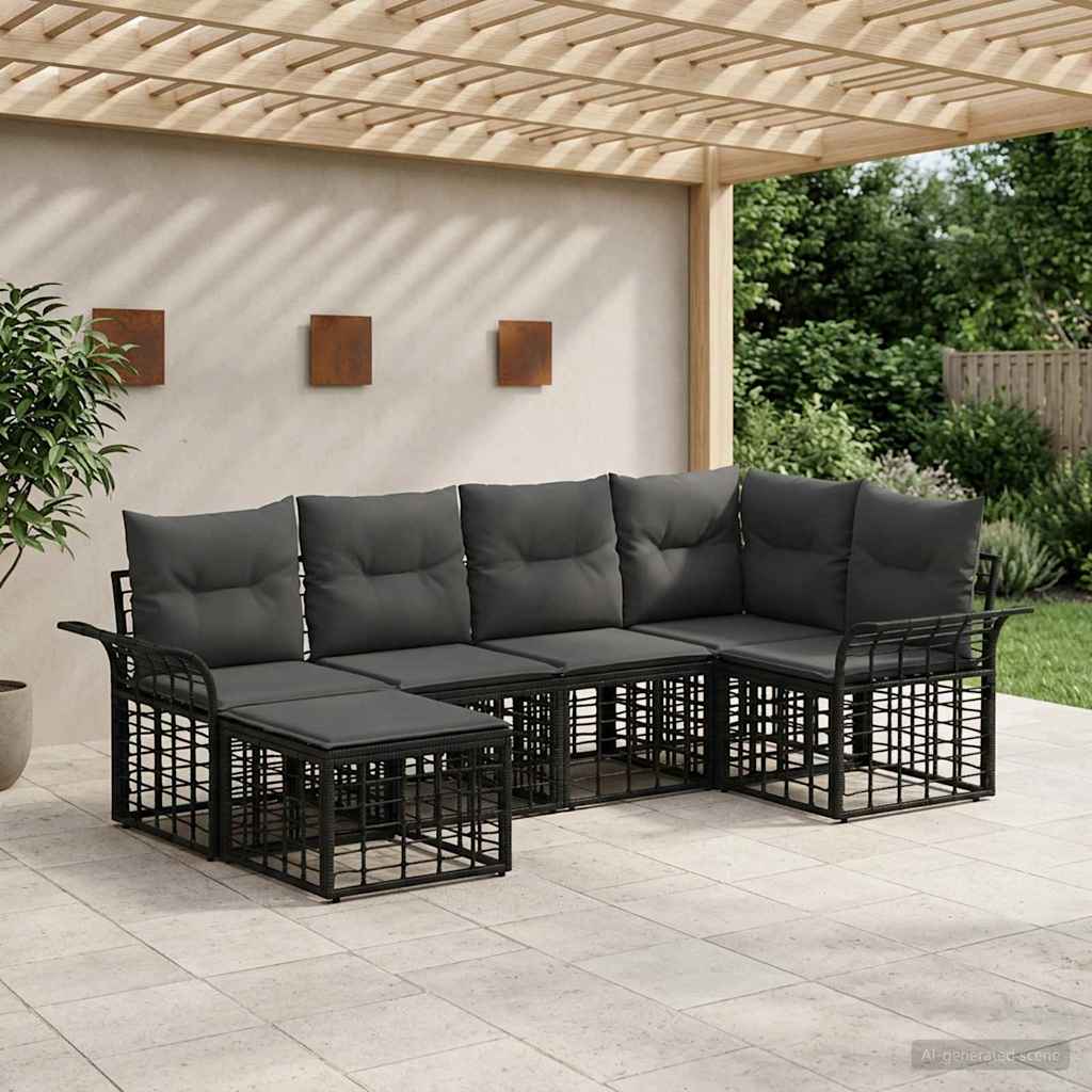 Outdoor-Sofagarnitur 6 pcs Schwarz und Dunkelgrau Polyester