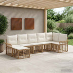 Outdoor-Sofagarnitur 7 pcs Natürlich und Cremweiß Polyester