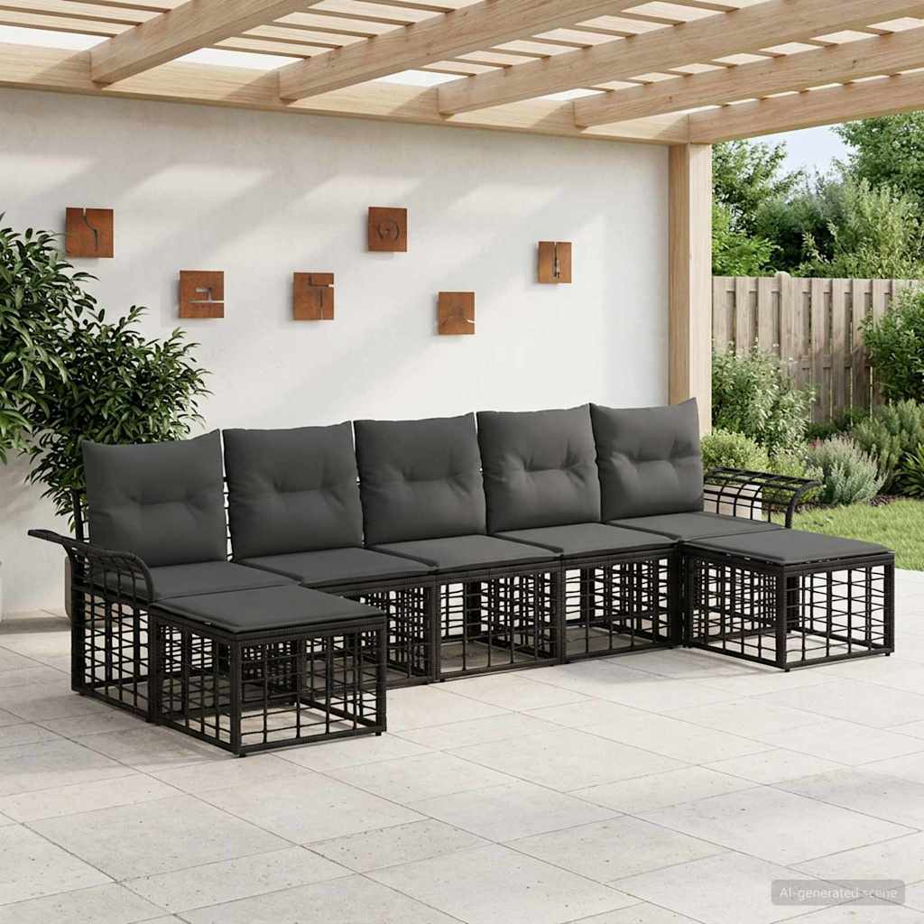 Outdoor-Sofagarnitur 7 pcs Schwarz und Dunkelgrau Polyester