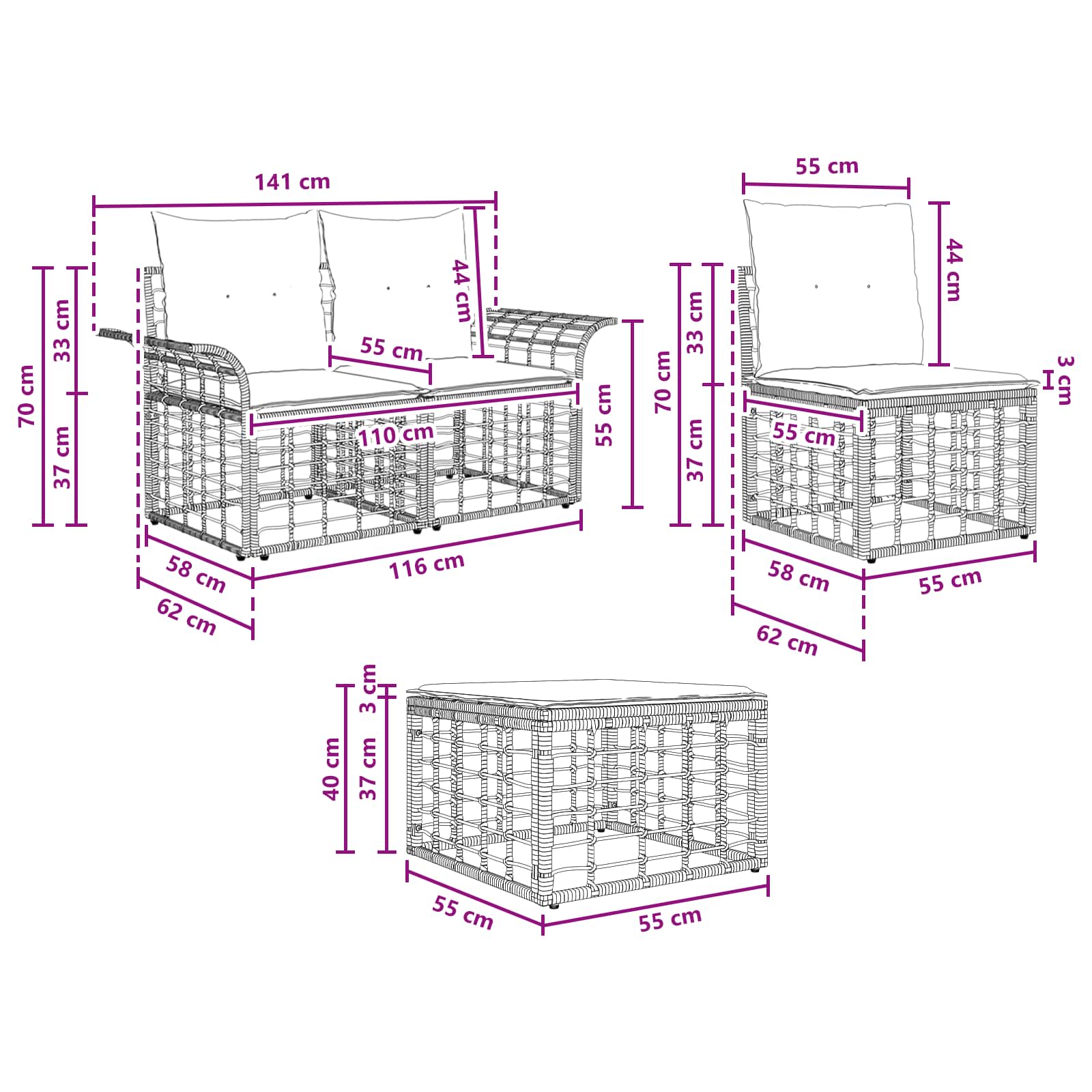 Outdoor-Sofagarnitur 7 pcs Schwarz und Dunkelgrau Polyester