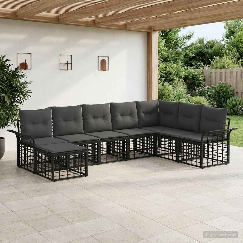 Outdoor-Sofagarnitur 8 pcs Schwarz und Dunkelgrau Polyester