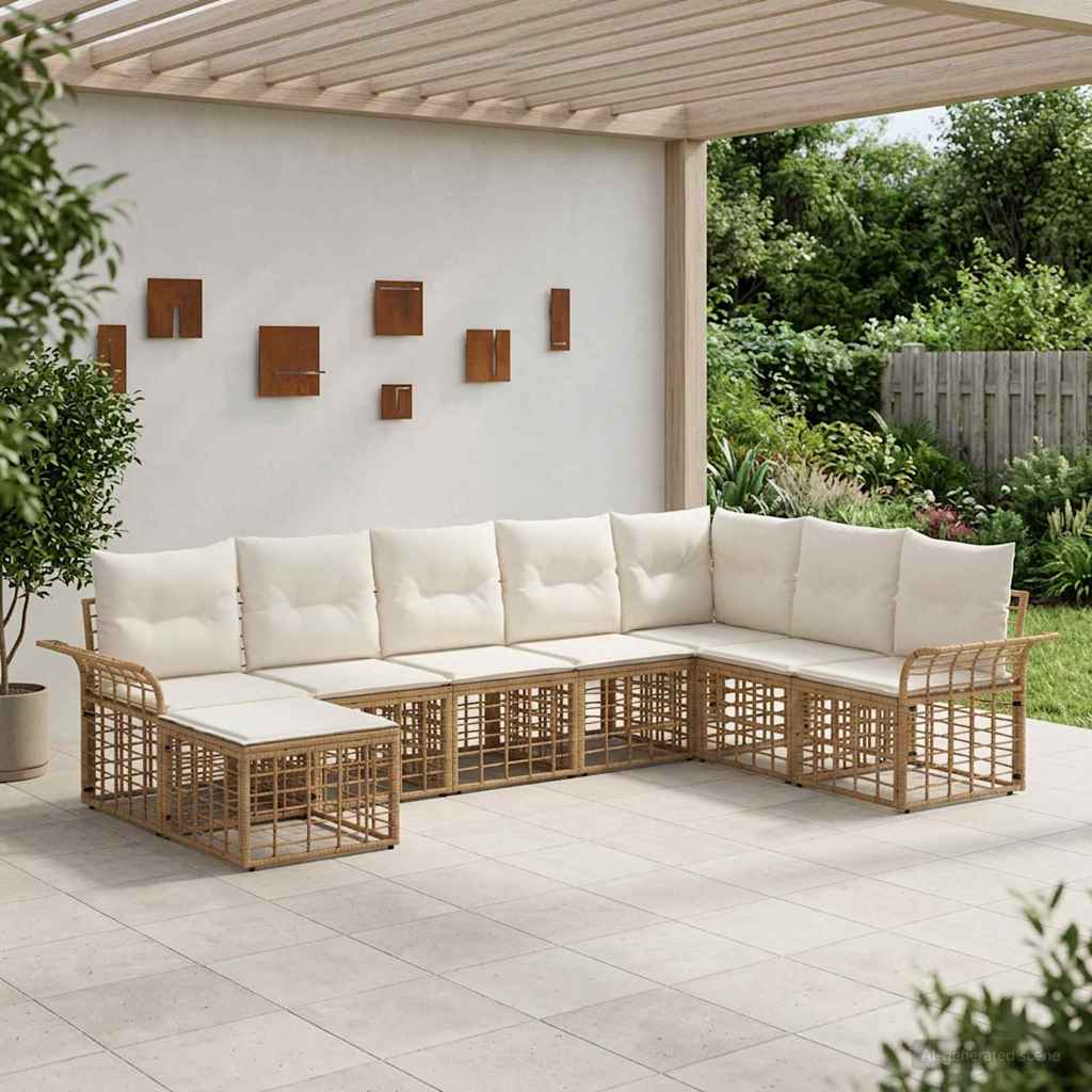 Outdoor-Sofagarnitur 8 pcs Natürlich und Cremweiß Polyester