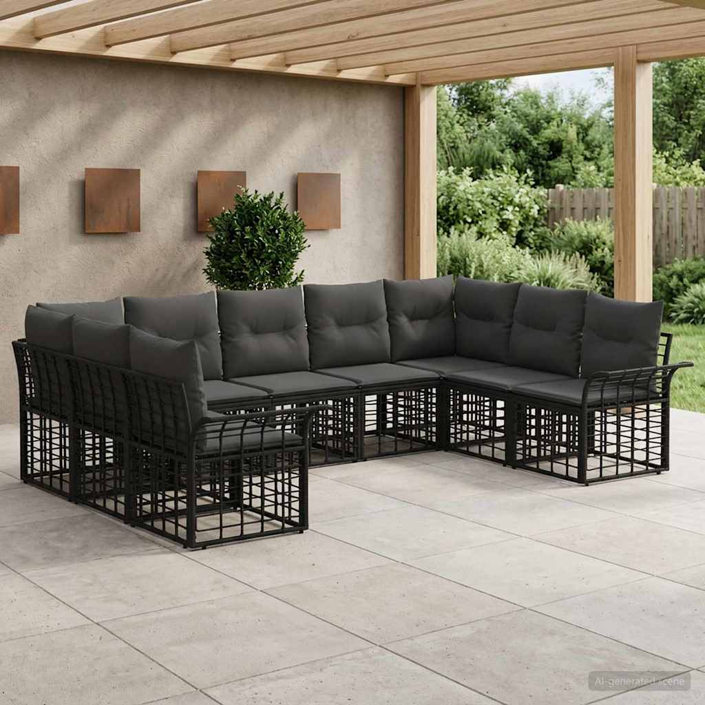 Outdoor-Sofagarnitur 9 pcs Schwarz und Dunkelgrau Polyester