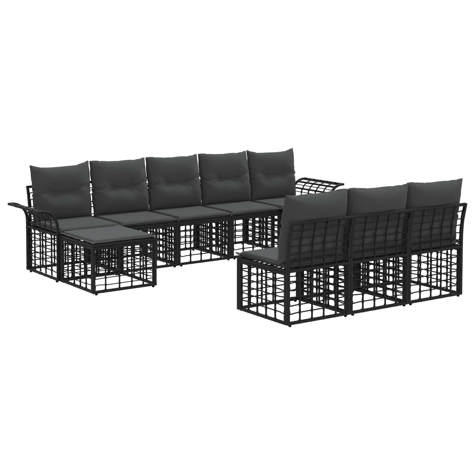 Outdoor-Sofagarnitur 9 pcs Schwarz und Dunkelgrau Polyester