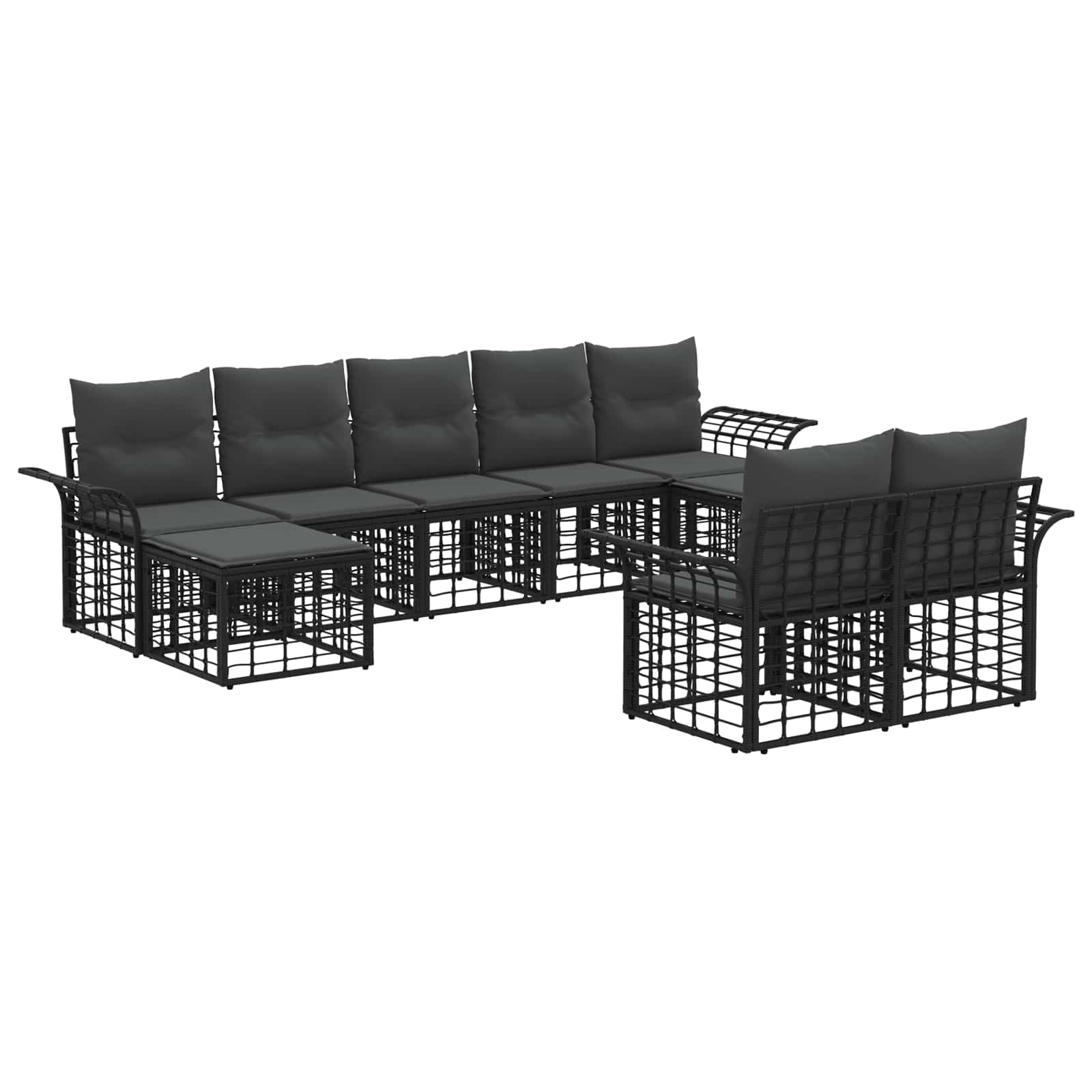 Outdoor-Sofagarnitur 9 pcs Schwarz und Dunkelgrau Polyester