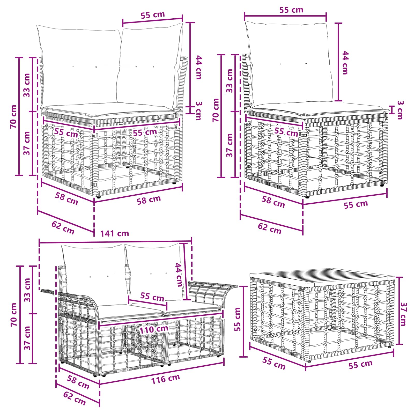 Outdoor-Sofagarnitur 14 pcs Natürlich und Cremweiß Polyester