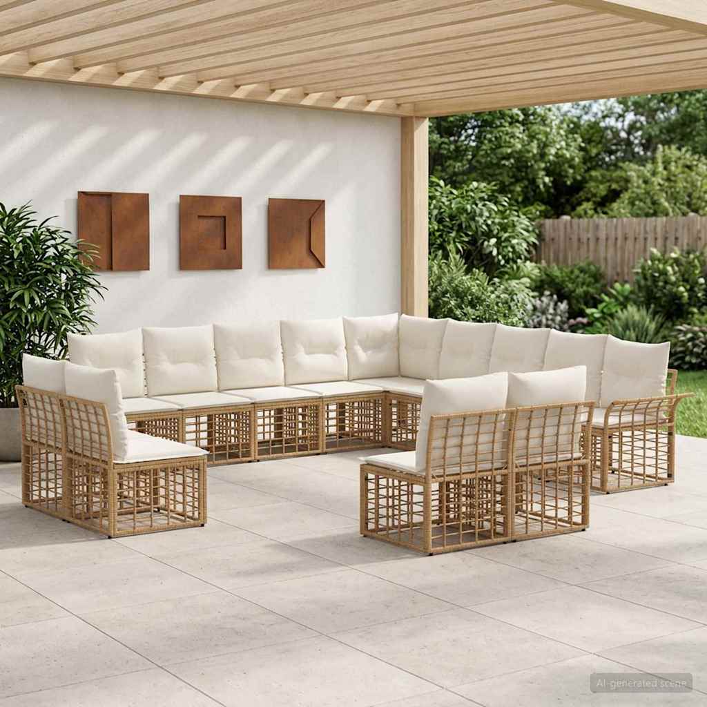 Outdoor-Sofagarnitur 13 pcs Natürlich und Cremweiß Polyester