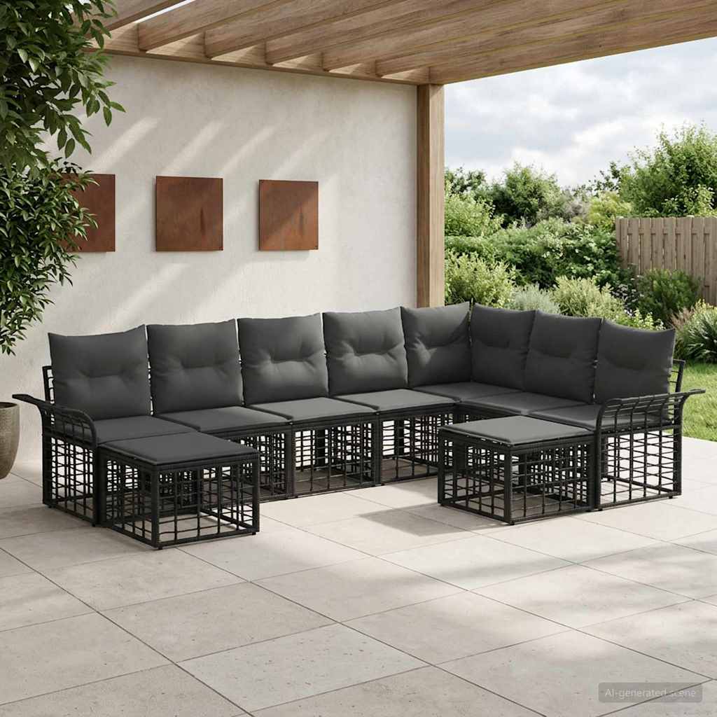 Outdoor-Sofagarnitur 9 pcs Schwarz und Dunkelgrau Polyester
