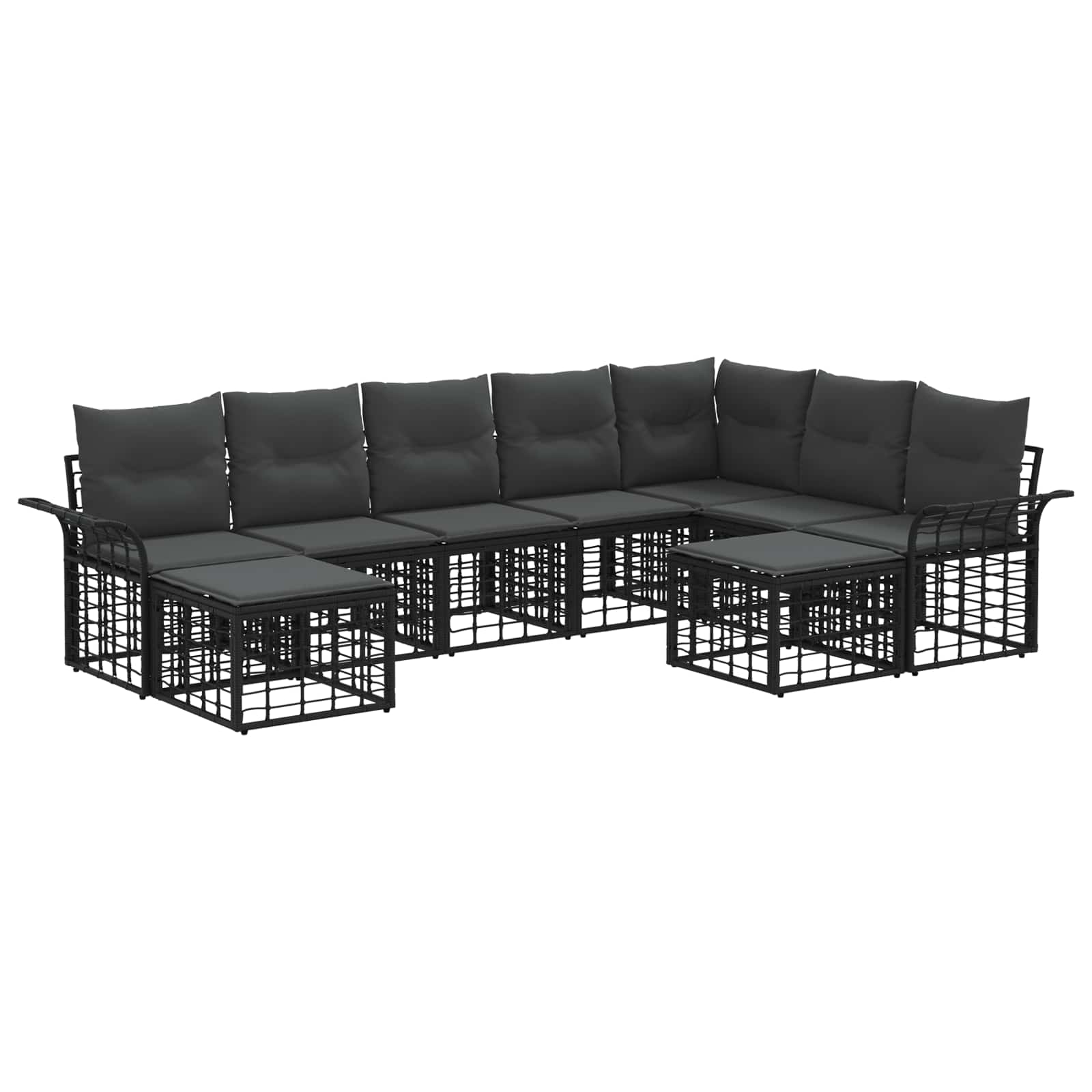 Outdoor-Sofagarnitur 9 pcs Schwarz und Dunkelgrau Polyester