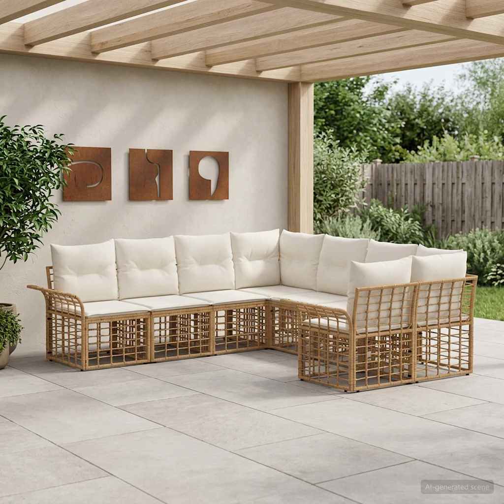 Outdoor-Sofagarnitur 8 pcs Natürlich und Cremweiß Polyester