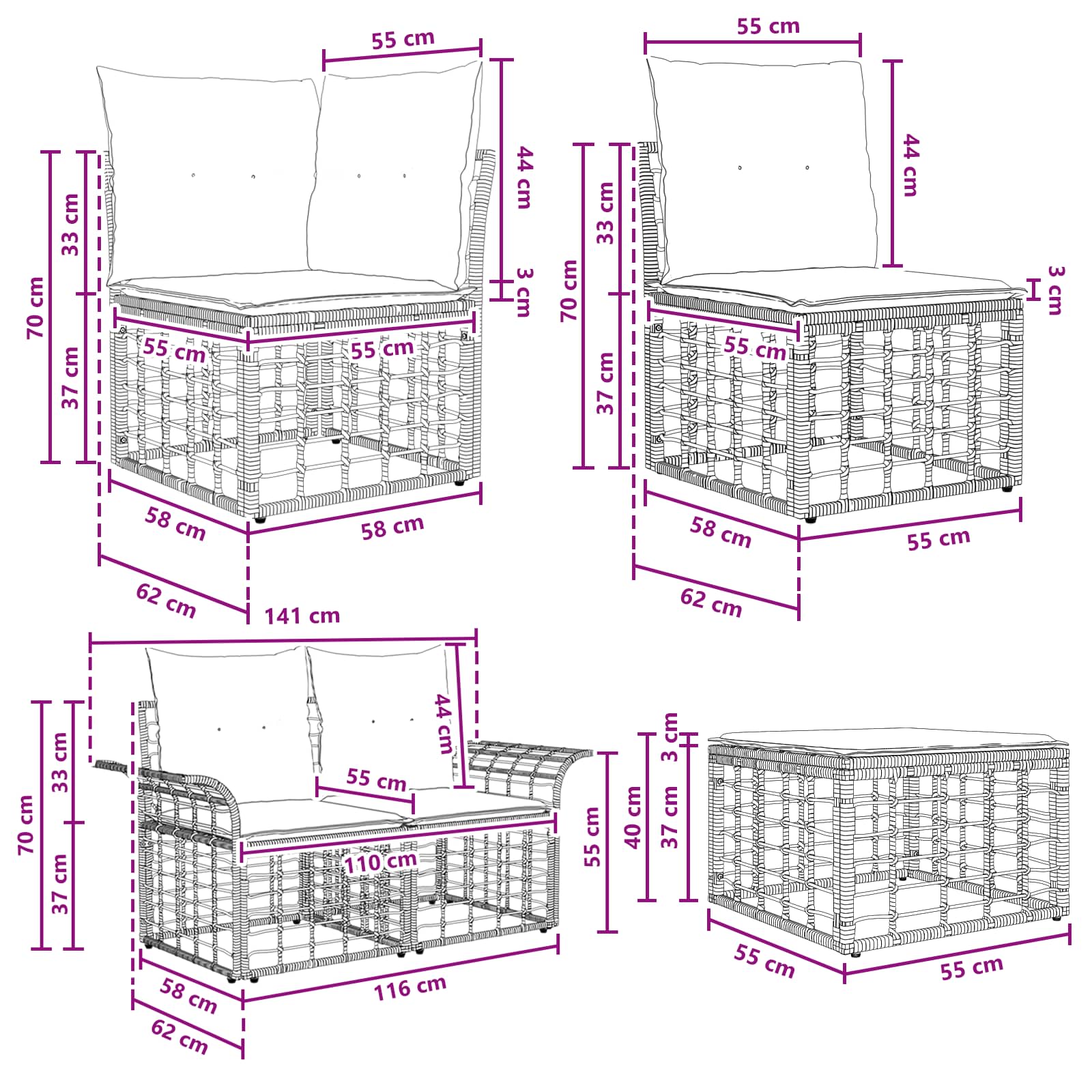 Outdoor-Sofagarnitur 11 pcs Natürlich und Cremweiß Polyester