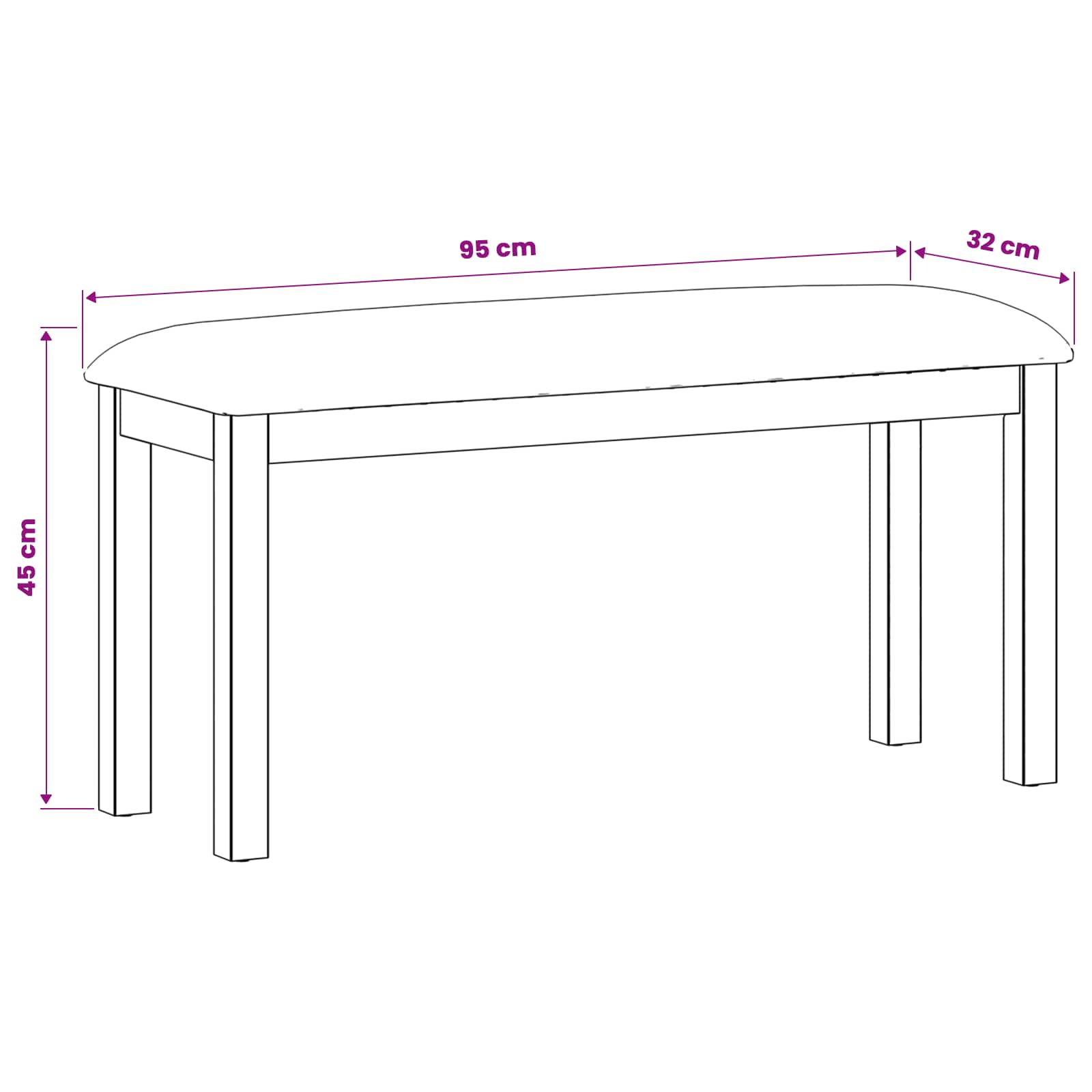 Esstischbank 95 x 32 x 45 cm Massivholz Eiche Schwarz