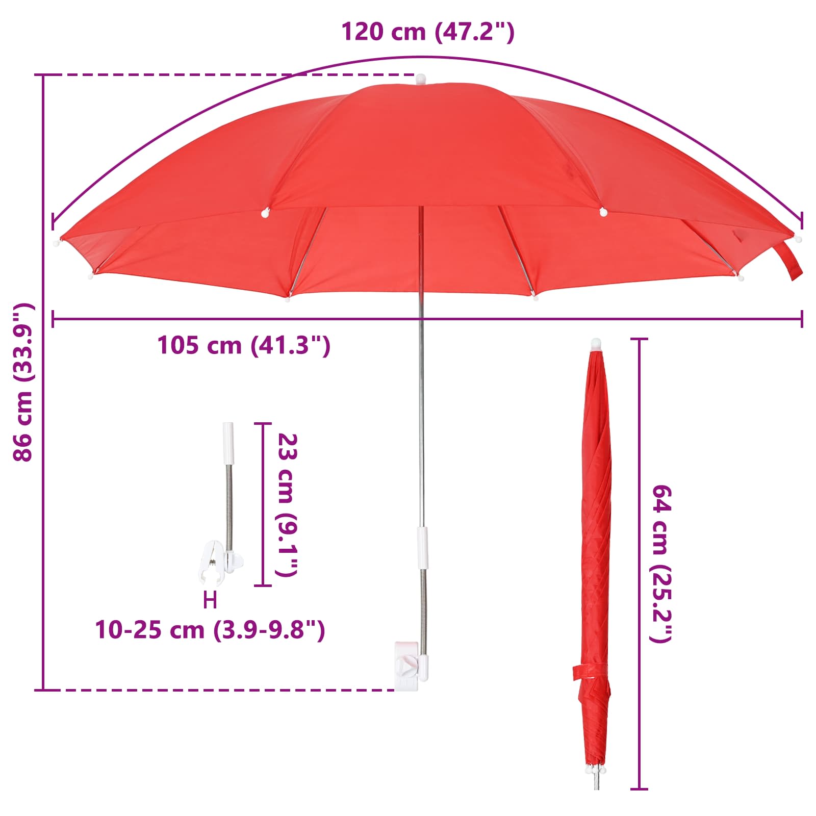 Sonnenschirm mit Klemme 2 pcs Feuersteinrot Ø 105 x 86 cm