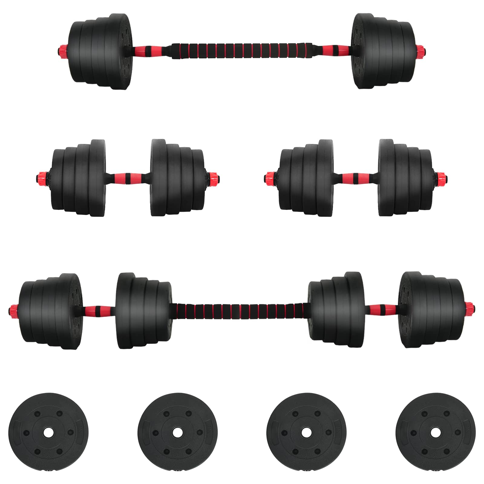 2-in-1 Hantelset 40kg Schwarz und Rot Zement und Eisensand