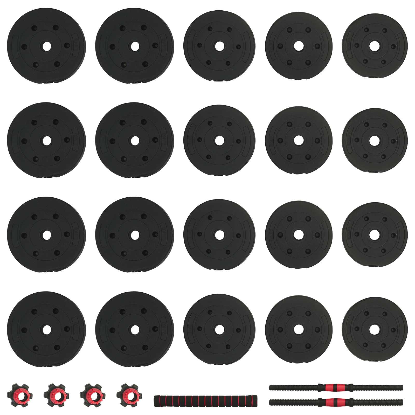 2-in-1 Hantelset 40kg Schwarz und Rot Zement und Eisensand