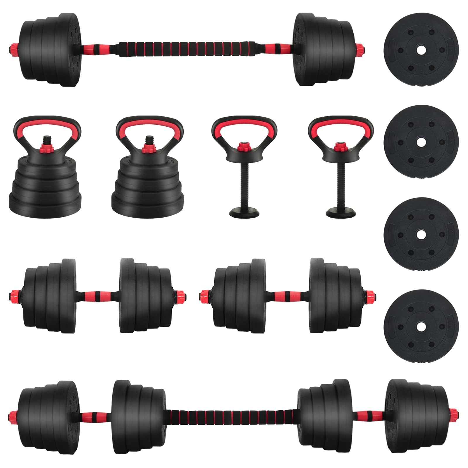 4-in-1 Hantelset 40kg Schwarz und Rot Zement und Eisensand