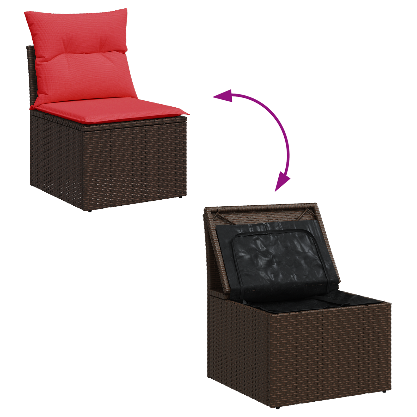 Gartensessel ohne Armlehnen mit Kissen Braun Poly Rattan